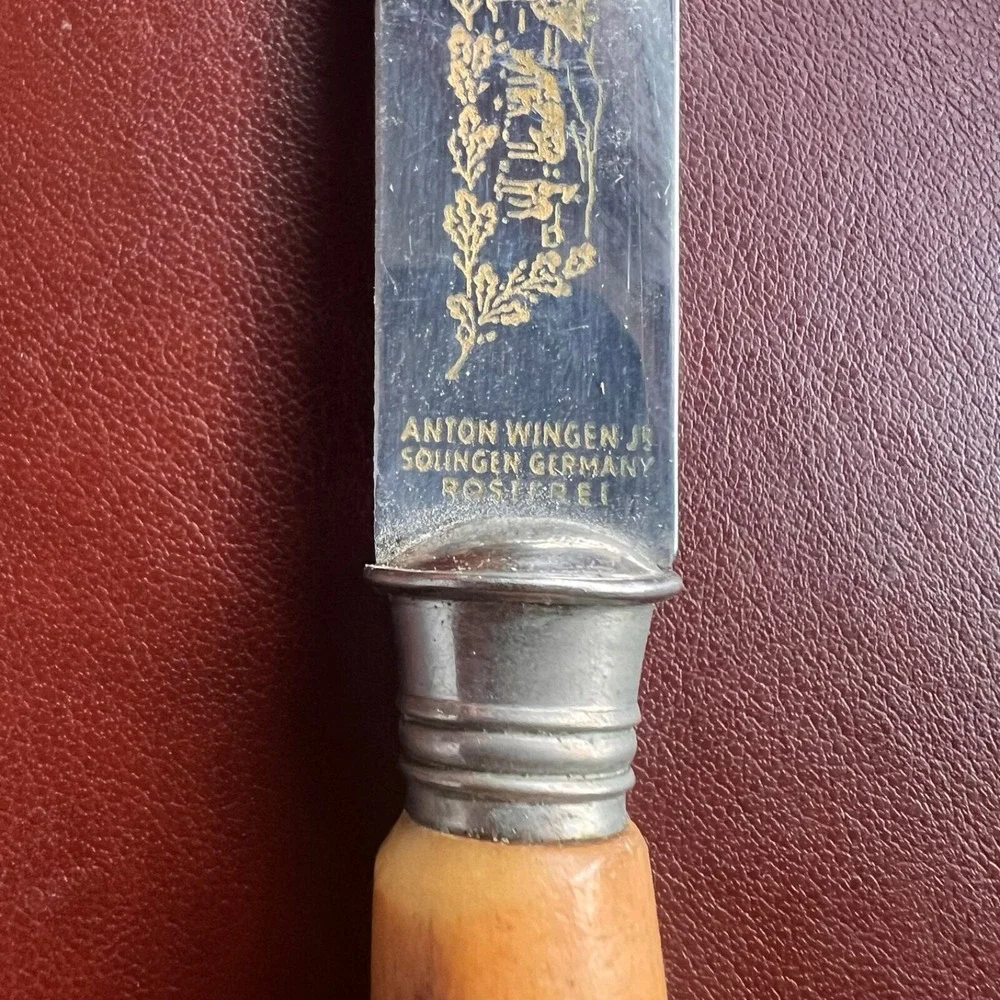 Anton Wingen‎ Solingen Germany Rostfrei Engraved Stag Horn 6 Piece Knife Set